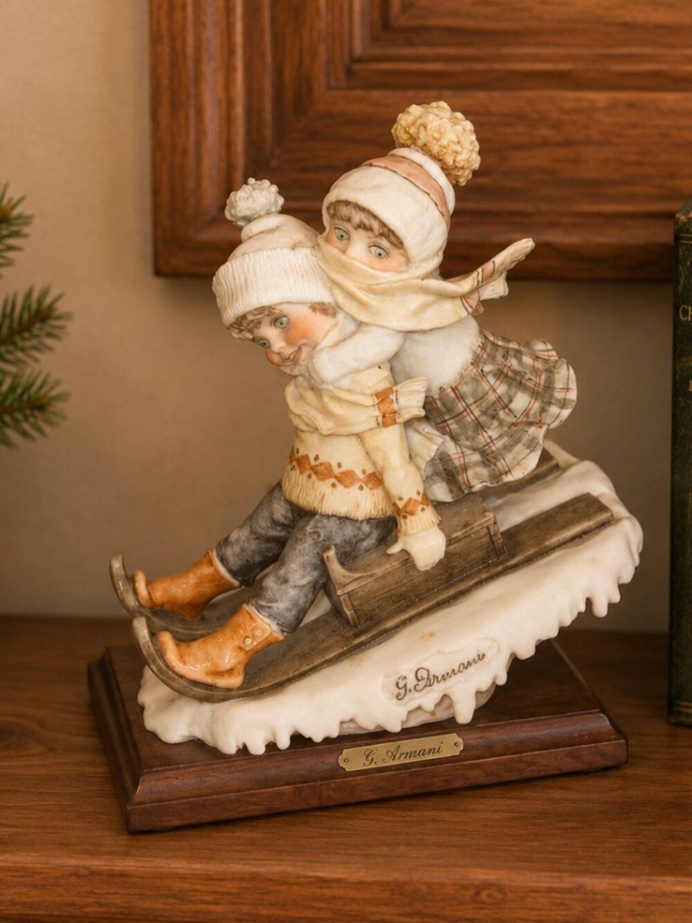 Vintage Armani Sledding Winter Fun Figurine 1982